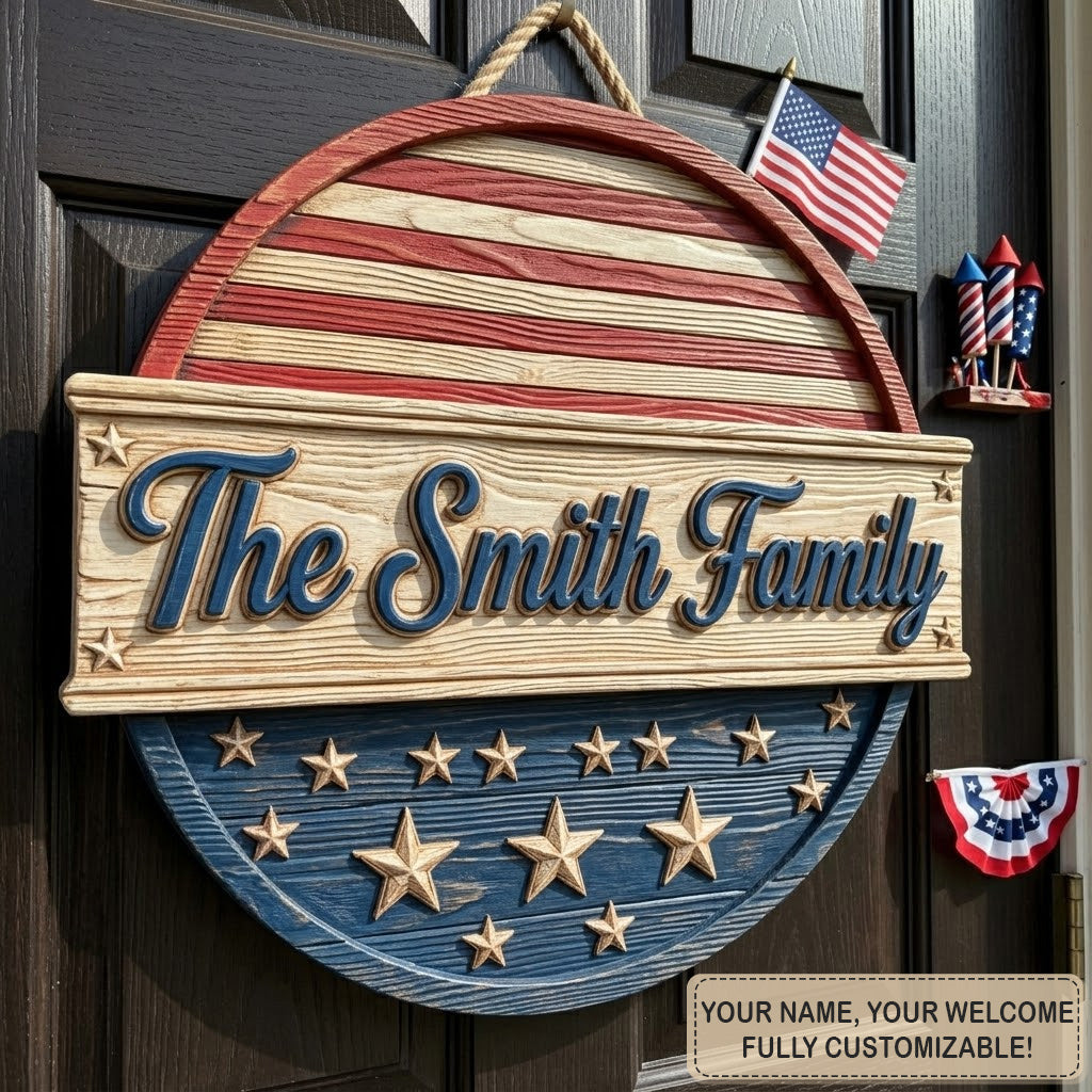 Rustic Stars Stripes Personalized Custom Door Sign AGC0VL069
