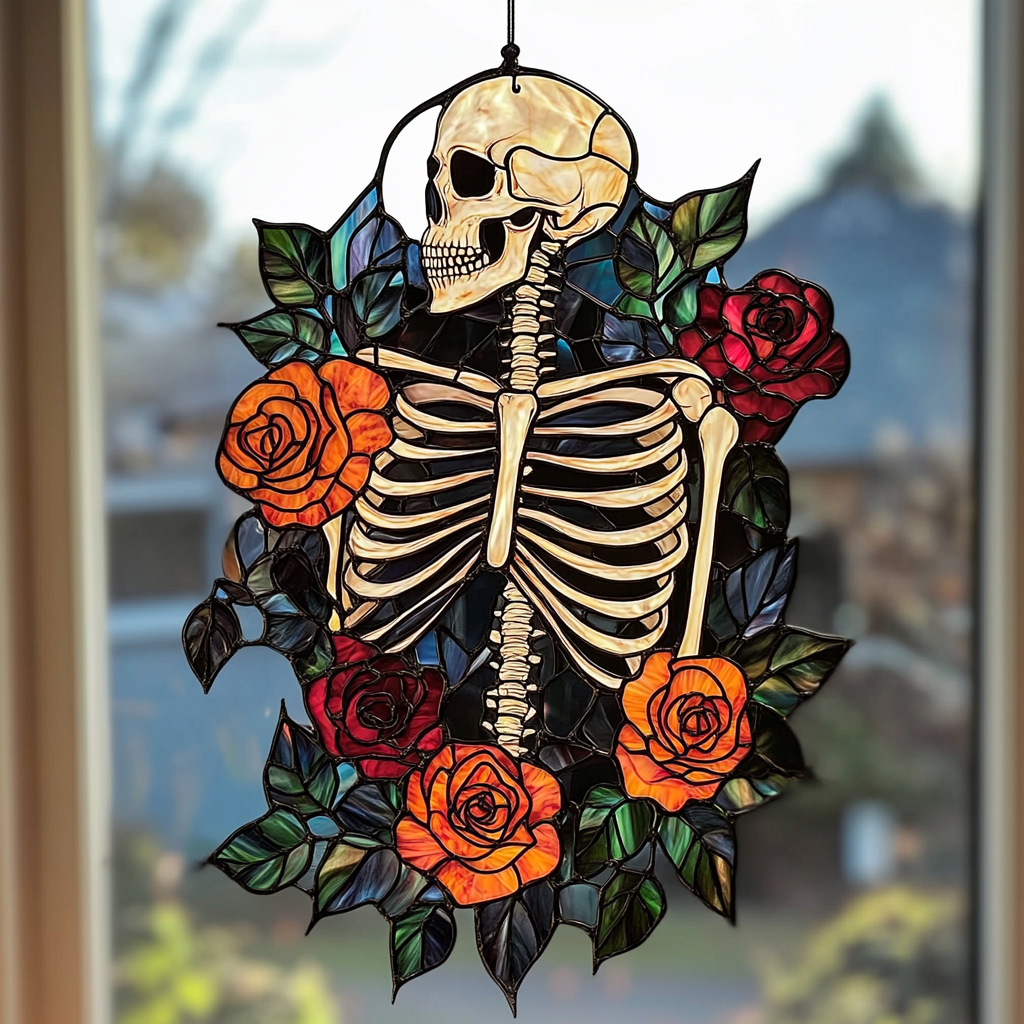 Spooky Floral Skeleton - Window Hanging Suncatcher NCU0PD118