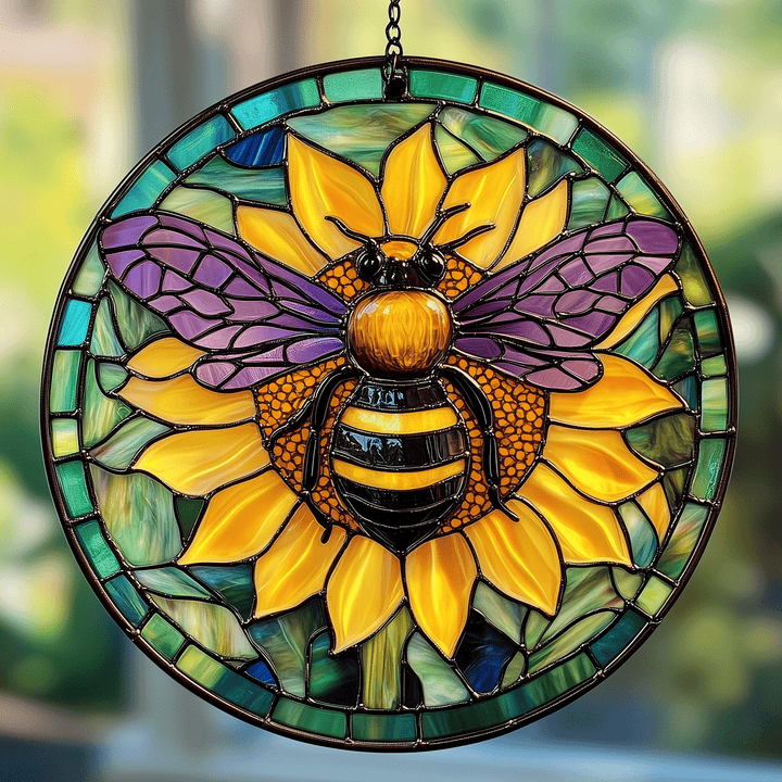 Sunlit Bumblebee - Stained Glass Window Hanging Suncatcher NCU0TH020