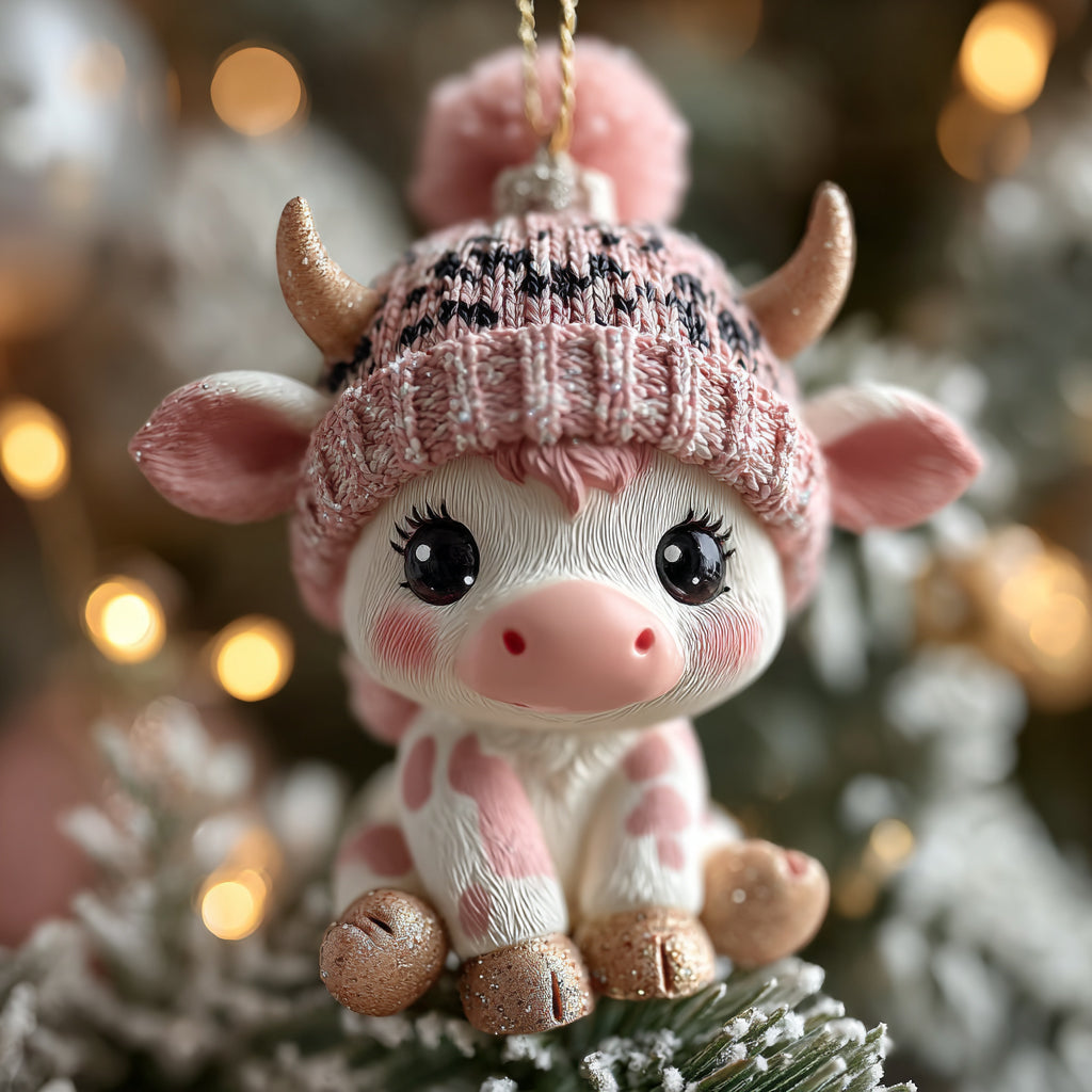 Sweet Moo in Knit Hat Mica Ornament NCU0HT057