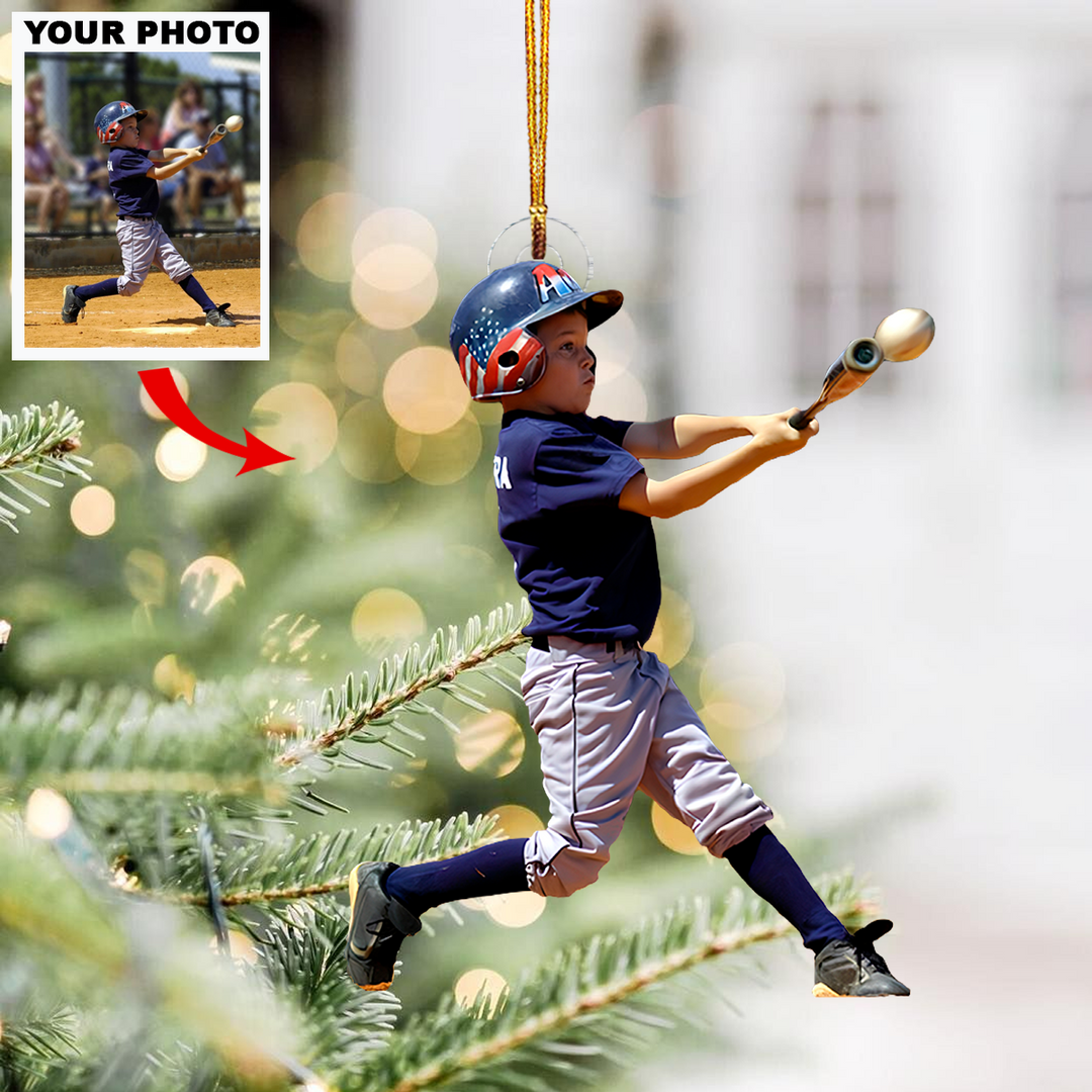 Kids Baseball Personalized Photo Mica Ornament Christmas Gift