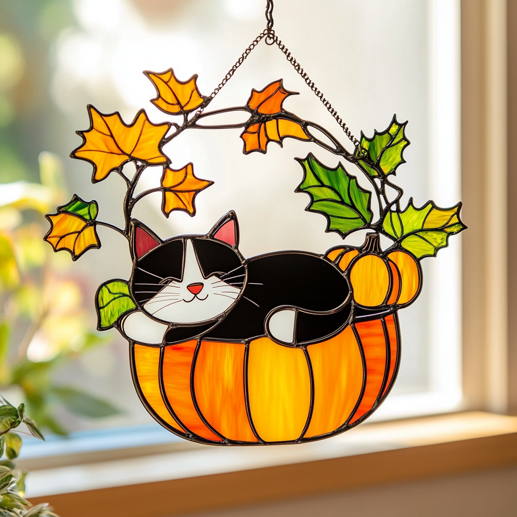 Thanksgiving Sleeping Cat - Window Hanging Suncatcher NCU0PD106