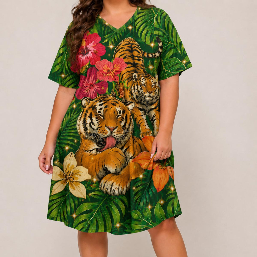 Tiger Grace Short Sleeve V Neck Midi Dress NCU0DV152