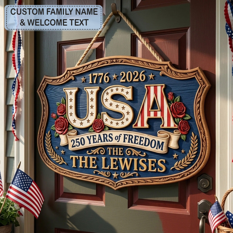 USA Floral Shield Personalized Custom Door Sign AGC0VL093
