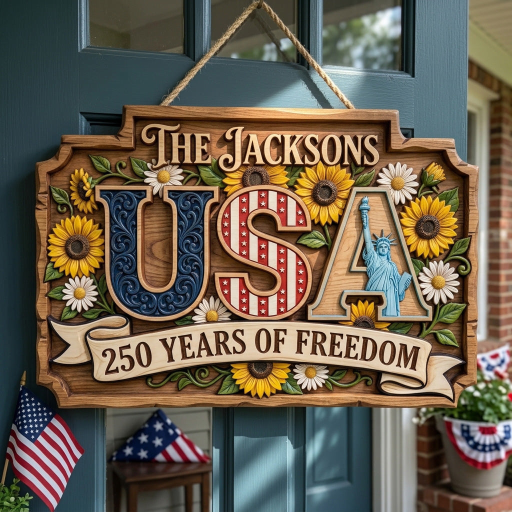 USA Freedom Blooms Personalized Custom Door Sign AGC0VL076