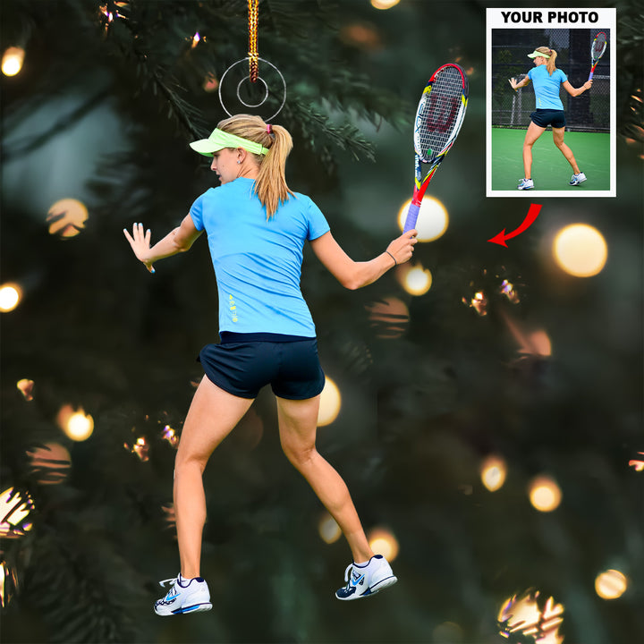 Action Play - Personalized Photo Mica Ornament - Gift For Tennis Lovers, Family Members