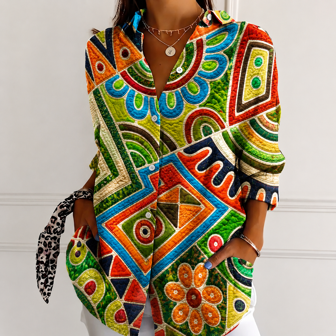 Vibrant Reverie Women's Plus Size Casual Shirt Long Sleeve NCU0PT182