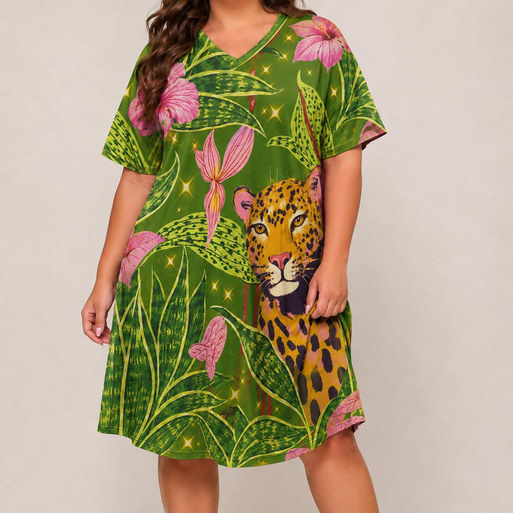 Wild Ember Short Sleeve V Neck Midi Dress NCU0DV155