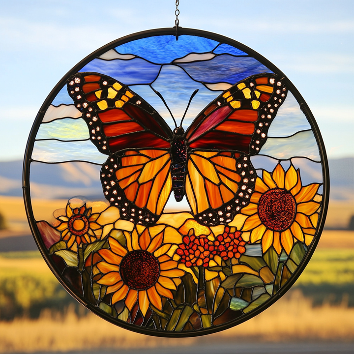 Winged Harmony Monarch Butterfly - Stained Glass Window Hanging Suncatcher NCU0PD006