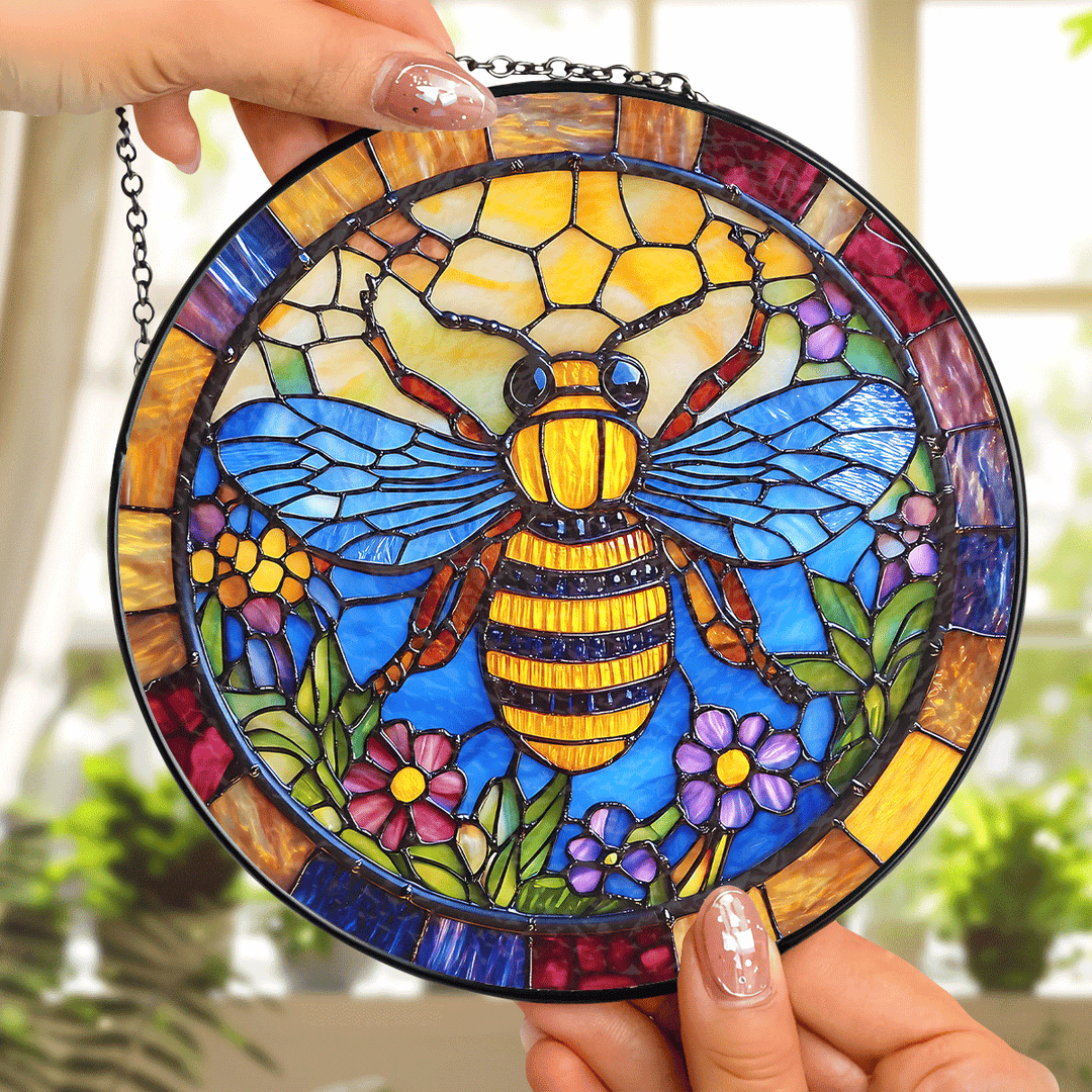 Bee Blossom Glow - Stained Glass Window Hanging Suncatcher NCU0TH019