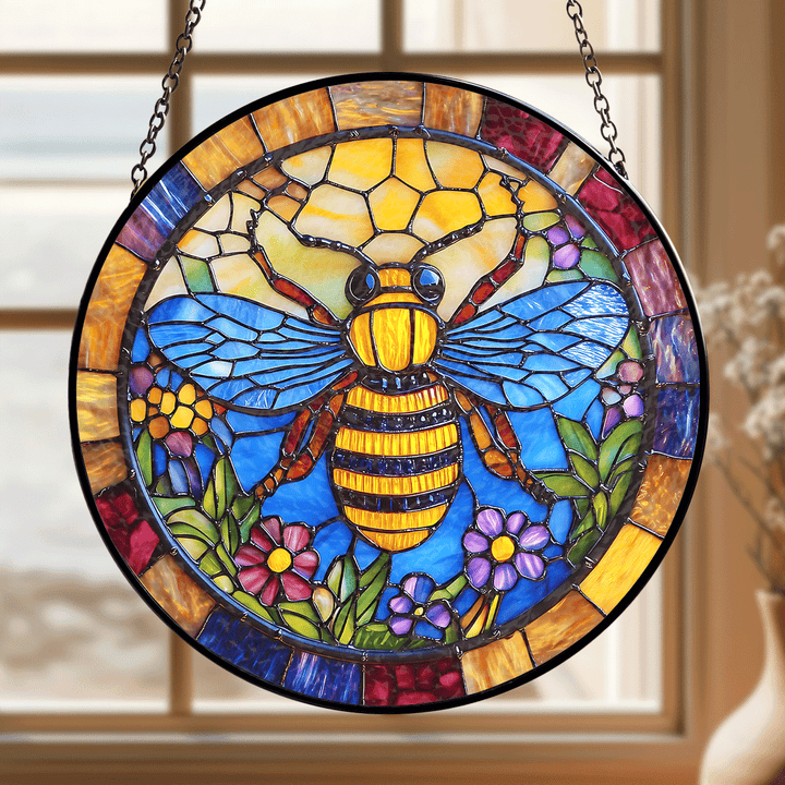 Bee Blossom Glow - Stained Glass Window Hanging Suncatcher NCU0TH019