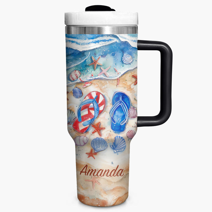 Sun Sand And Flip Flops - Personalized Tumbler with Handle - NCU0TL009