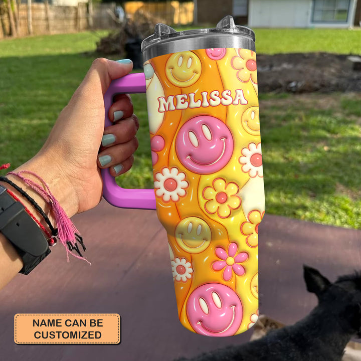 Smiley Flower - Personalized Tumbler With Handle