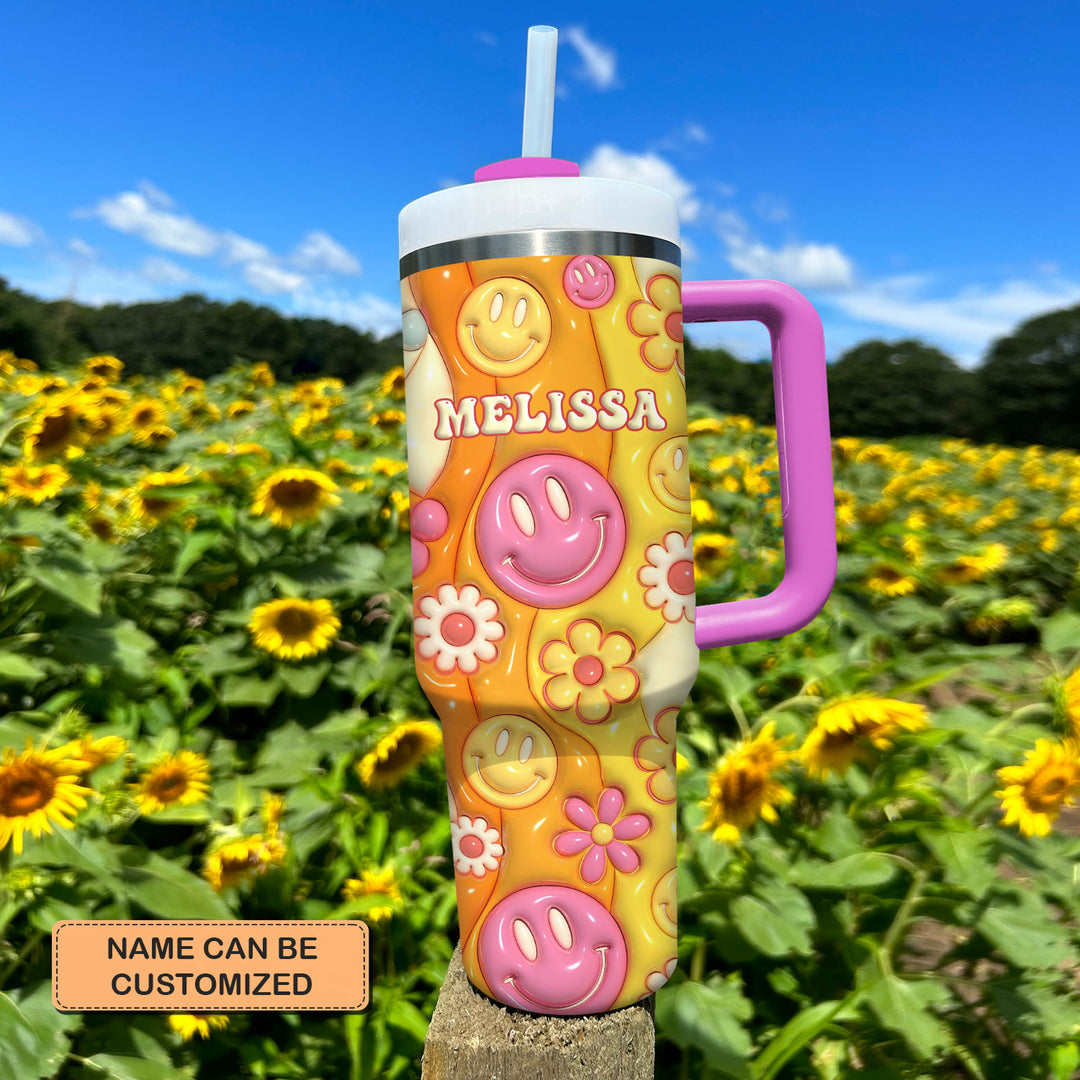 Smiley Flower - Personalized Tumbler With Handle