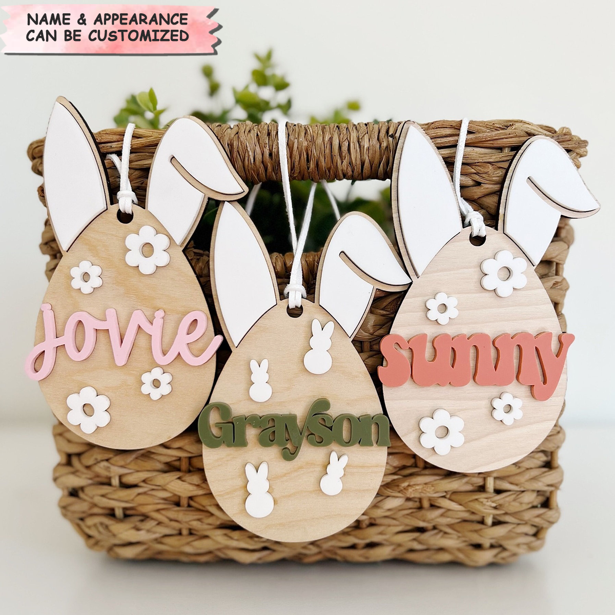 Floral Egg - Personalized Custom 2 Layer Basket Tag - Easter Gift For Family Members, Grandma, Mom