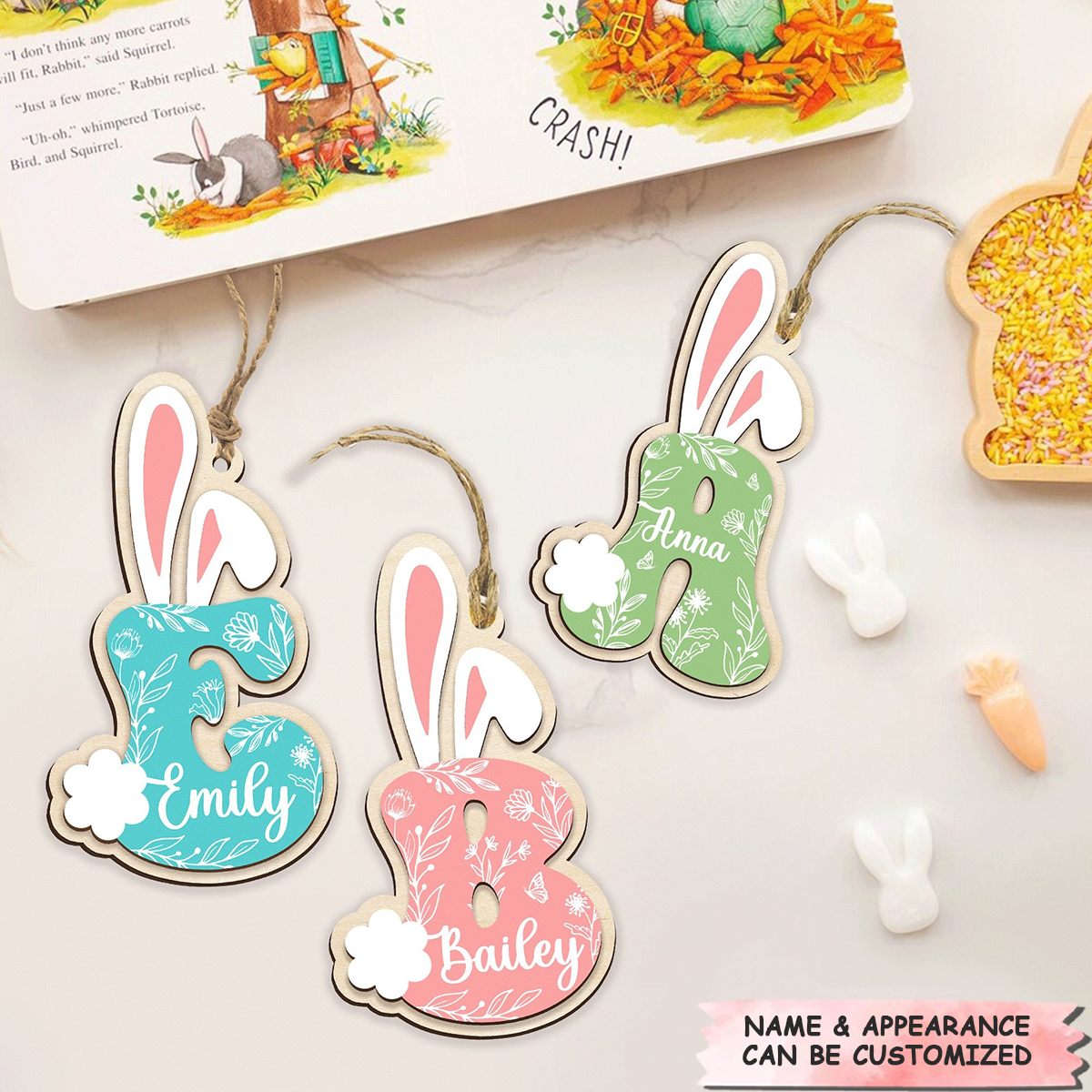 Alphabet Bunny Kids Tag - Personalized Custom 2 Layer Basket Tag - Easter Gift For Family Members, Grandma, Mom