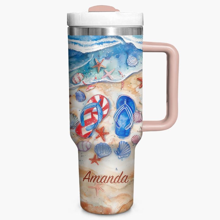 Sun Sand And Flip Flops - Personalized Tumbler with Handle - NCU0TL009