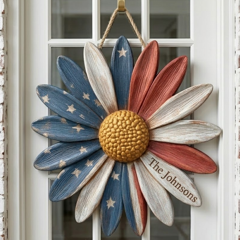 Patriotic Daisy Bloom Personalized Custom Door Sign AGC0VL070