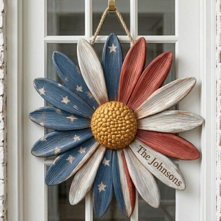 Patriotic Daisy Bloom Personalized Custom Door Sign AGC0VL070