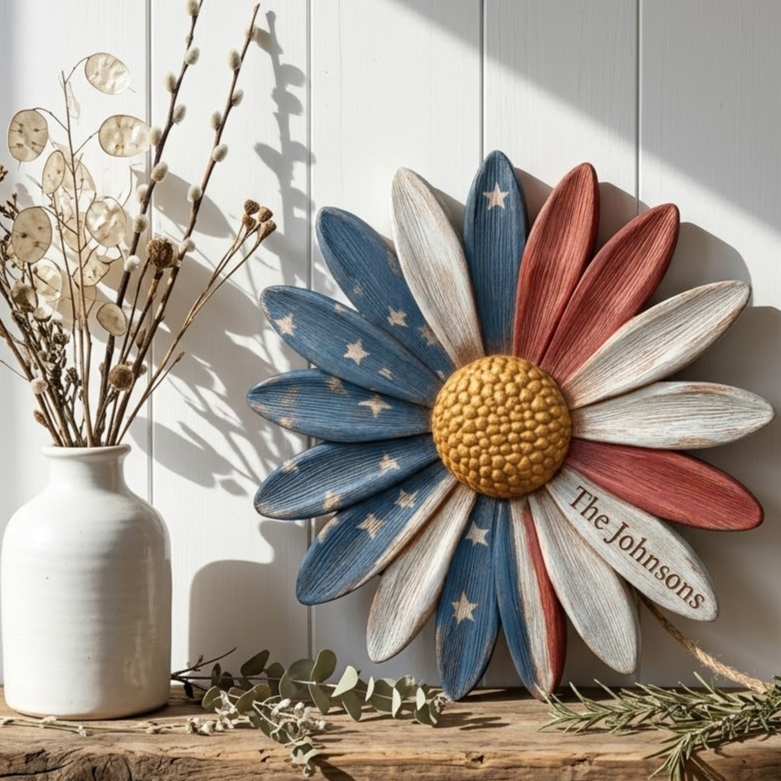 Patriotic Daisy Bloom Personalized Custom Door Sign AGC0VL070