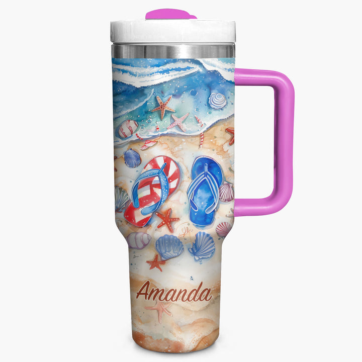 Sun Sand And Flip Flops - Personalized Tumbler with Handle - NCU0TL009