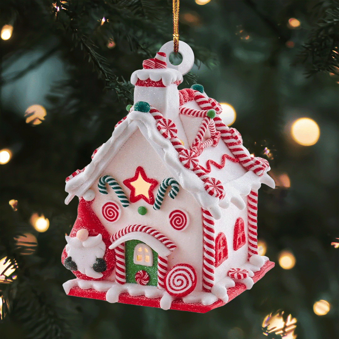 Candy Cane Cottage Mica Ornament  NCU0TL020