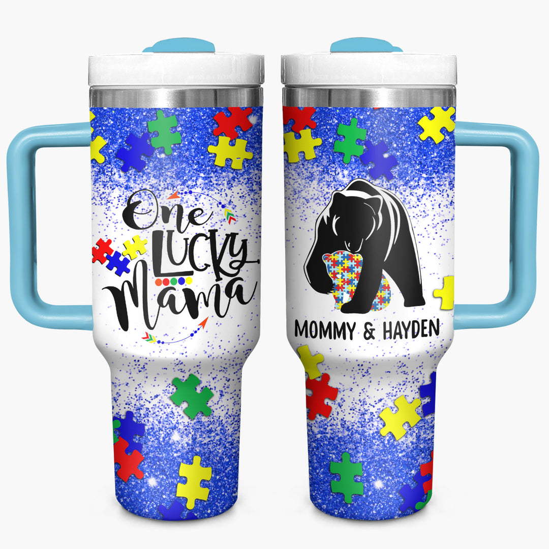 One Lucky Mama - Personalized Tumbler with Handle - NCU0TL005