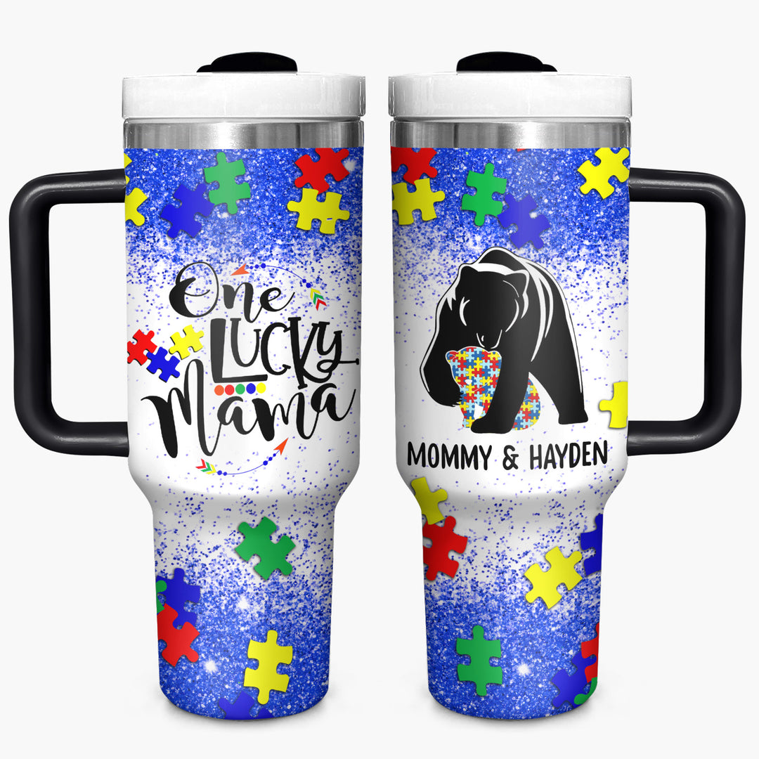 One Lucky Mama - Personalized Tumbler with Handle - NCU0TL005