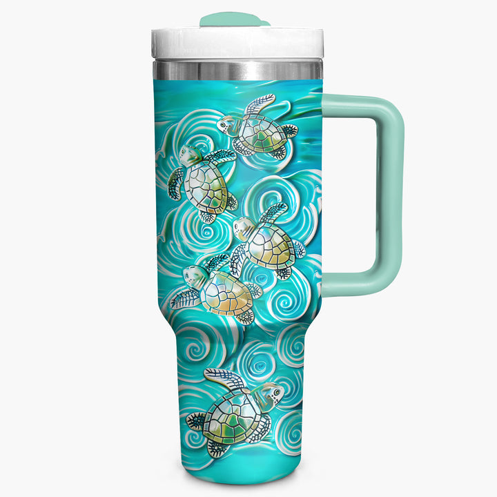 Baby Turtles Wave - Tumbler with Handle - Gift For Turtle Lovers - NCU0DV039