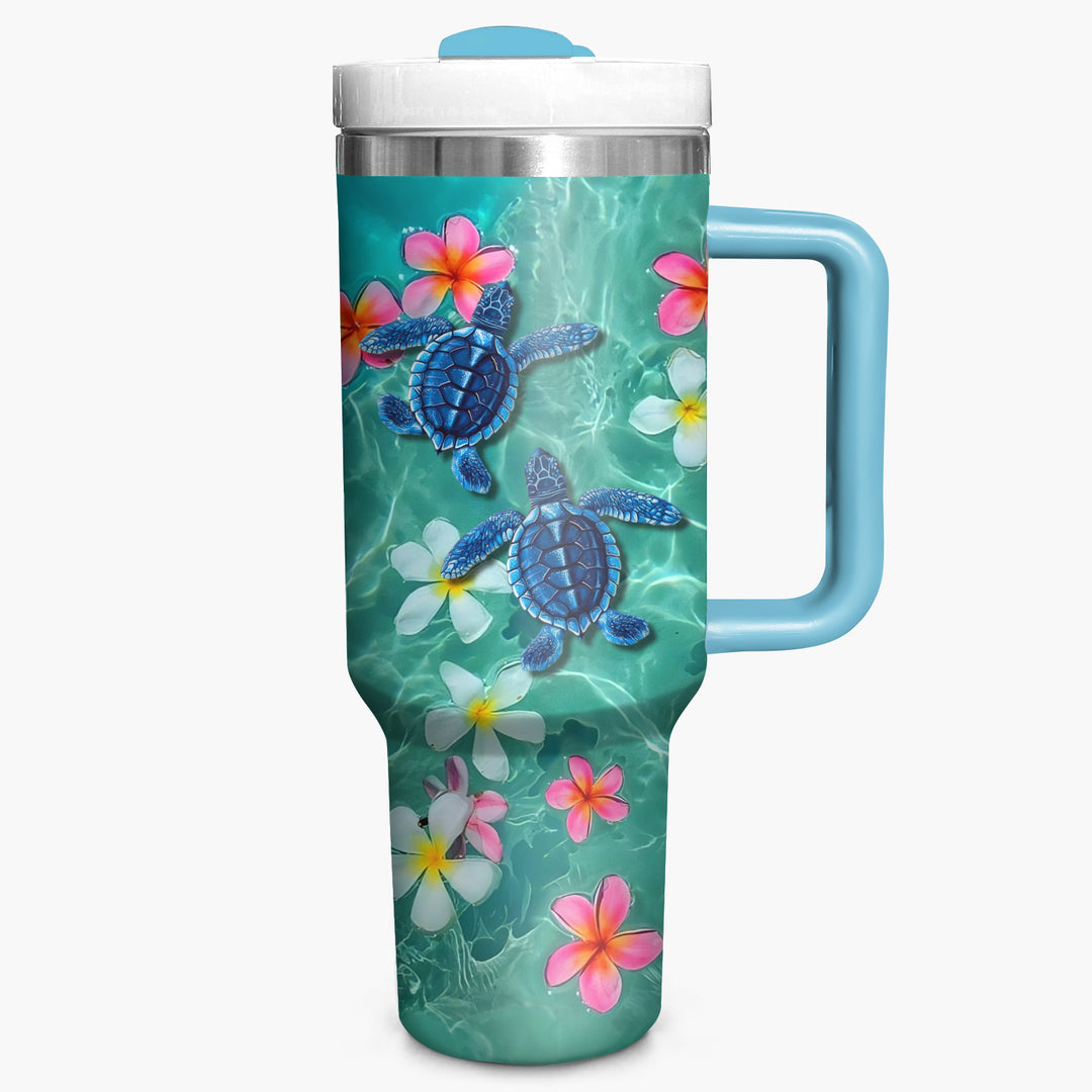 Floral Baby Turtle - Tumbler with Handle - Gift For Turtle Lovers - NCU0DV031