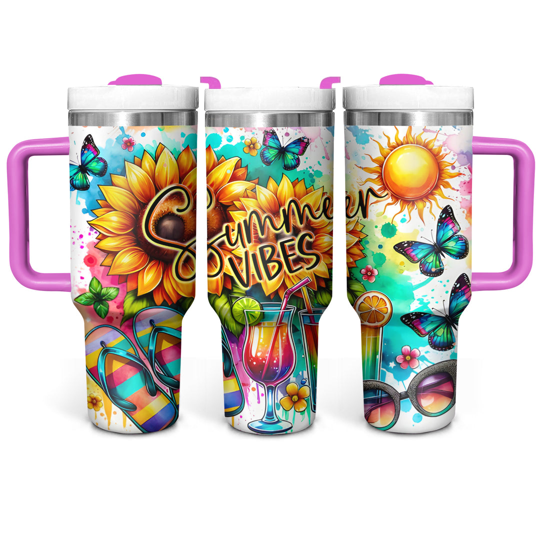 Summer Vibes - Tumbler with Handle - Gift for Beach Lovers - NCU0DV047