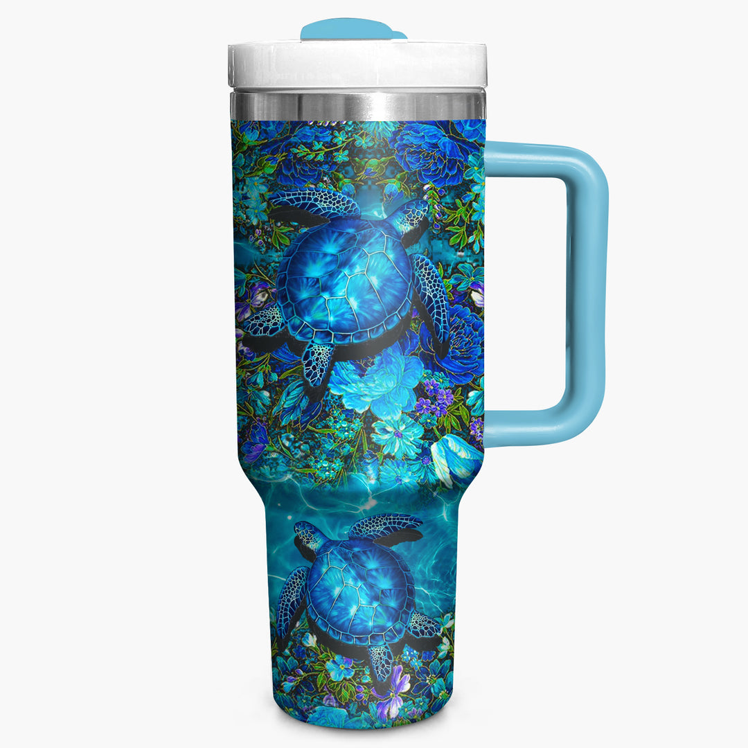 Undersea Floral Sea Turtle - Tumbler with Handle - Gift For Turtle Lovers - NCU0DV033