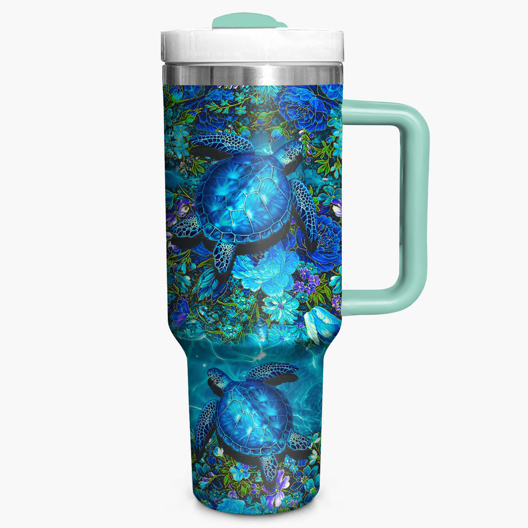 Undersea Floral Sea Turtle - Tumbler with Handle - Gift For Turtle Lovers - NCU0DV033