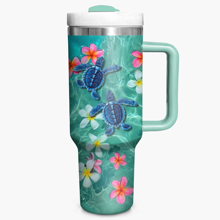 Floral Baby Turtle - Tumbler with Handle - Gift For Turtle Lovers - NCU0DV031