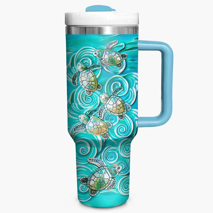 Baby Turtles Wave - Tumbler with Handle - Gift For Turtle Lovers - NCU0DV039
