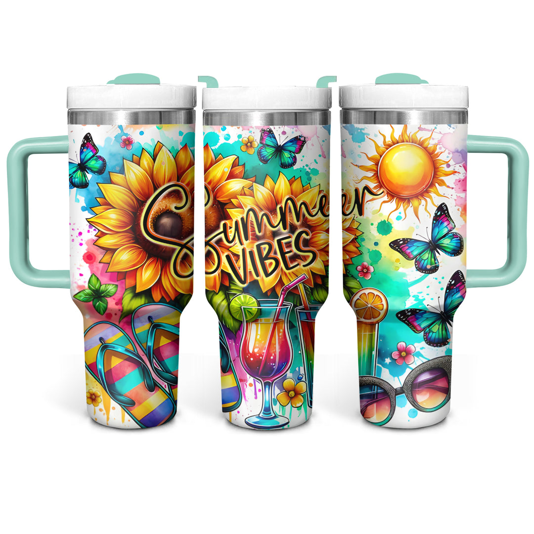 Summer Vibes - Tumbler with Handle - Gift for Beach Lovers - NCU0DV047
