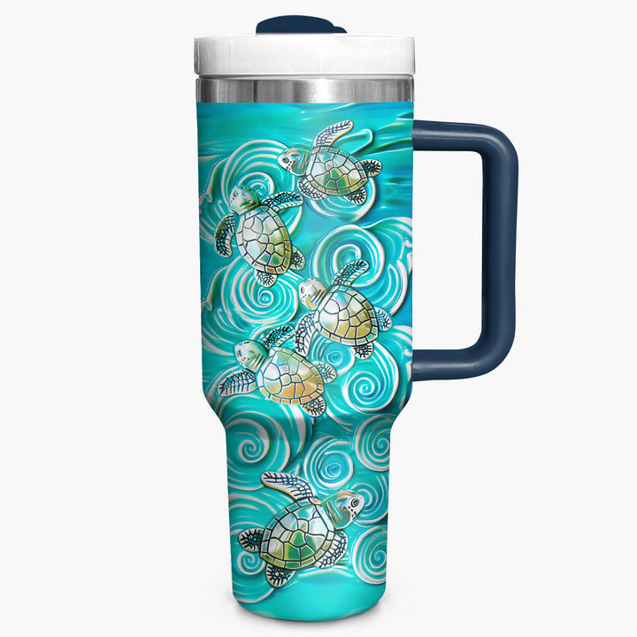Baby Turtles Wave - Tumbler with Handle - Gift For Turtle Lovers - NCU0DV039