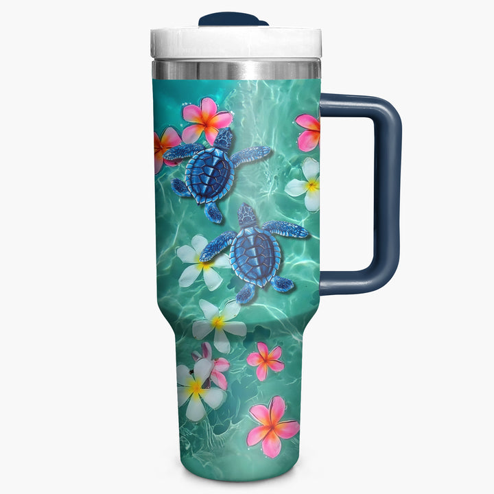 Floral Baby Turtle - Tumbler with Handle - Gift For Turtle Lovers - NCU0DV031