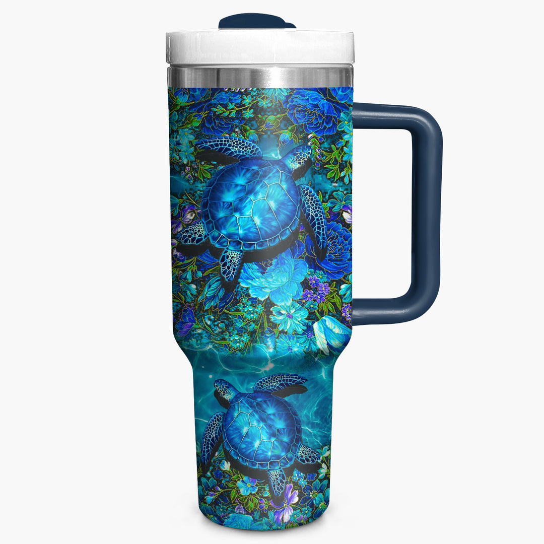 Undersea Floral Sea Turtle - Tumbler with Handle - Gift For Turtle Lovers - NCU0DV033