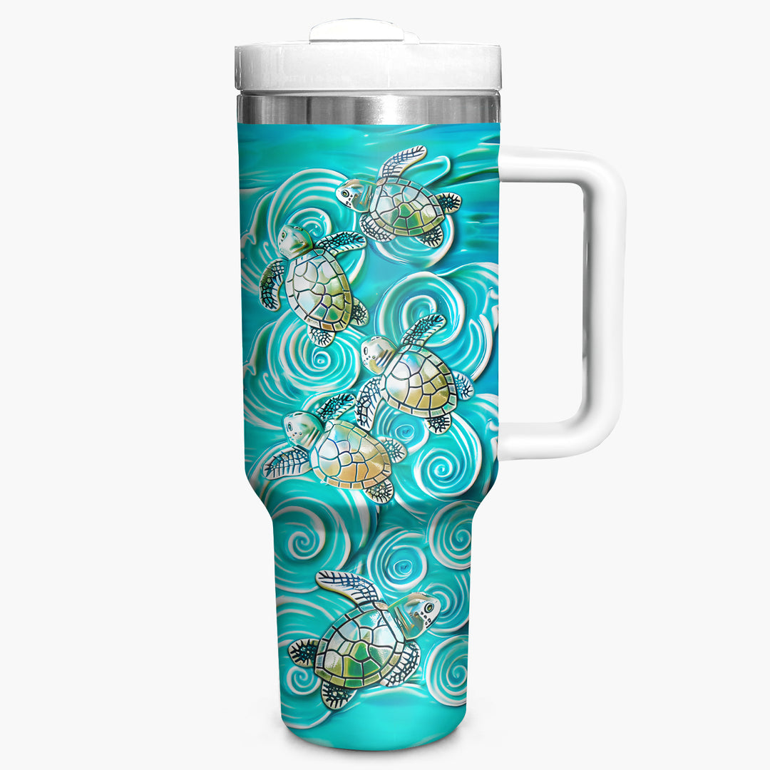 Baby Turtles Wave - Tumbler with Handle - Gift For Turtle Lovers - NCU0DV039