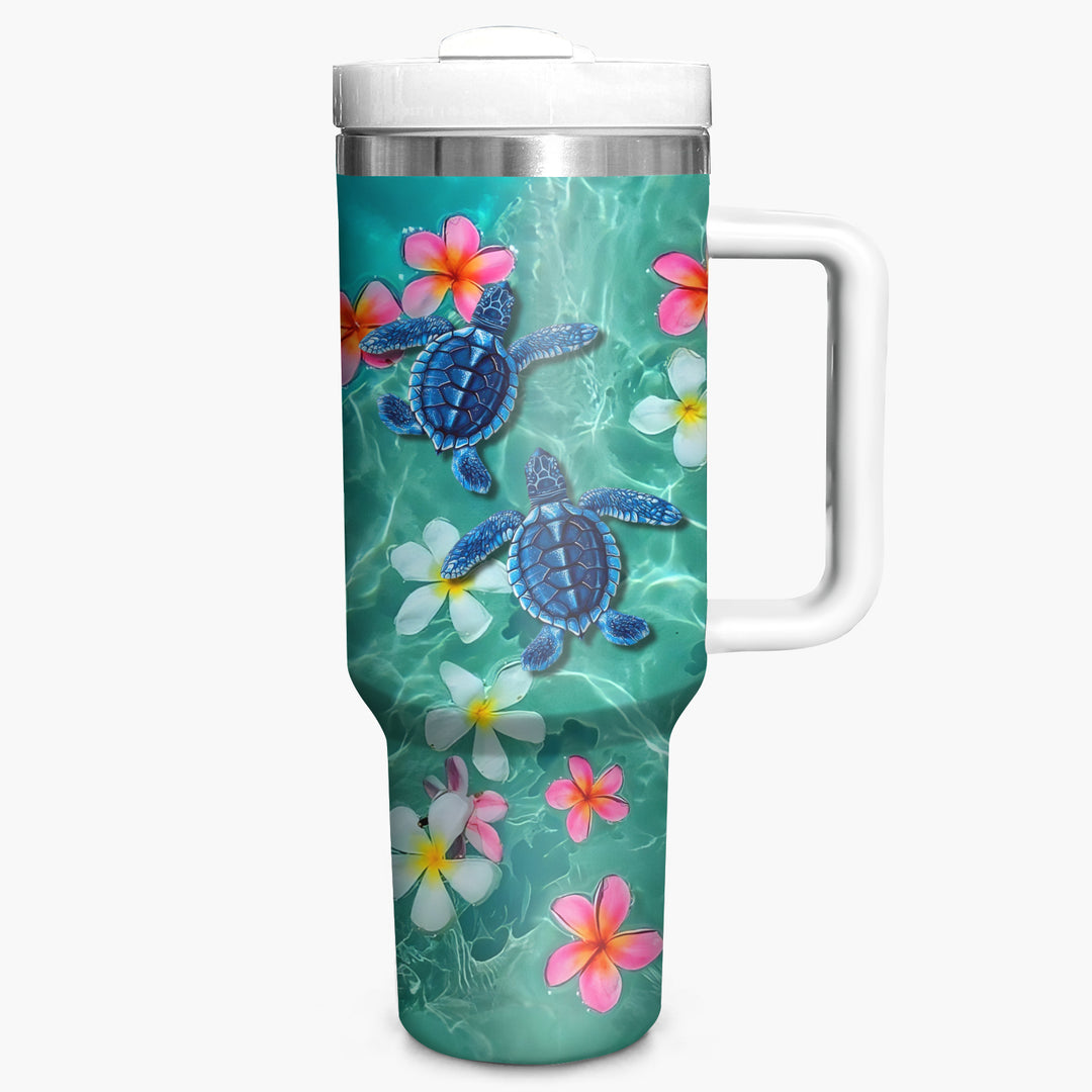 Floral Baby Turtle - Tumbler with Handle - Gift For Turtle Lovers - NCU0DV031