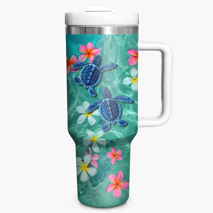 Floral Baby Turtle - Tumbler with Handle - Gift For Turtle Lovers - NCU0DV031