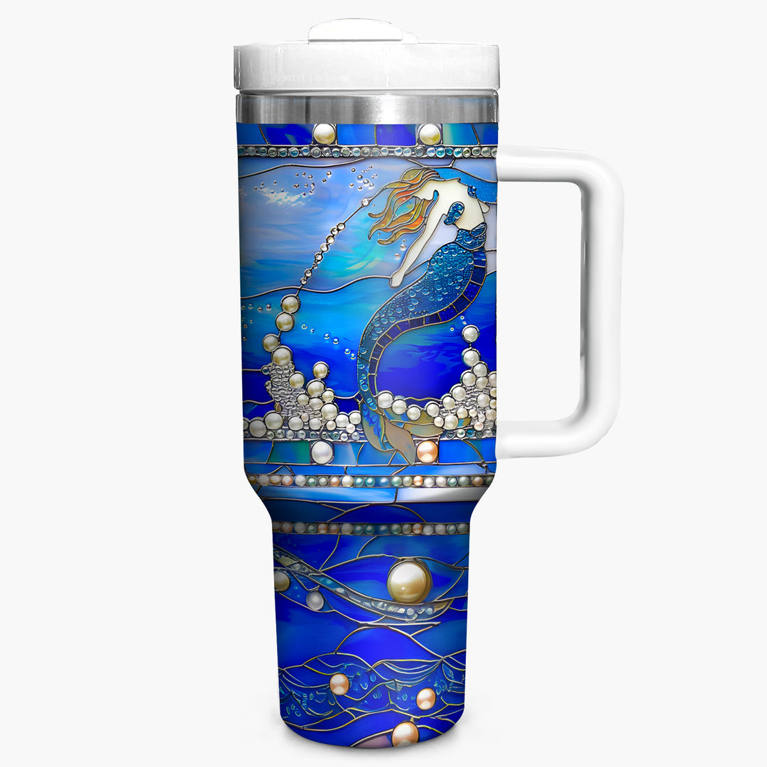 Mermaid and Pearls - Tumbler with Handle - Gift For Mermaid Lovers - NCU0DV038