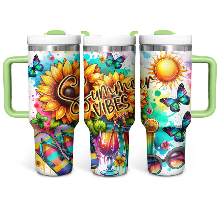 Summer Vibes - Tumbler with Handle - Gift for Beach Lovers - NCU0DV047