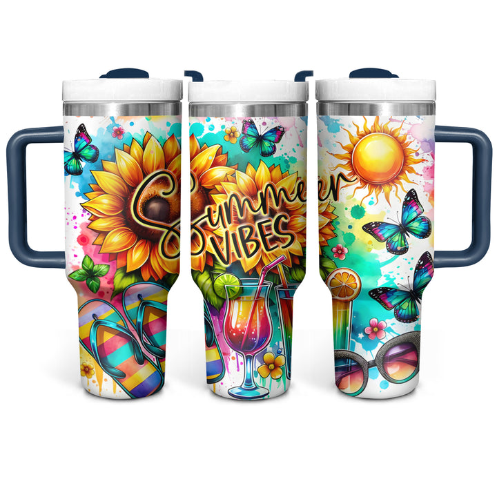 Summer Vibes - Tumbler with Handle - Gift for Beach Lovers - NCU0DV047
