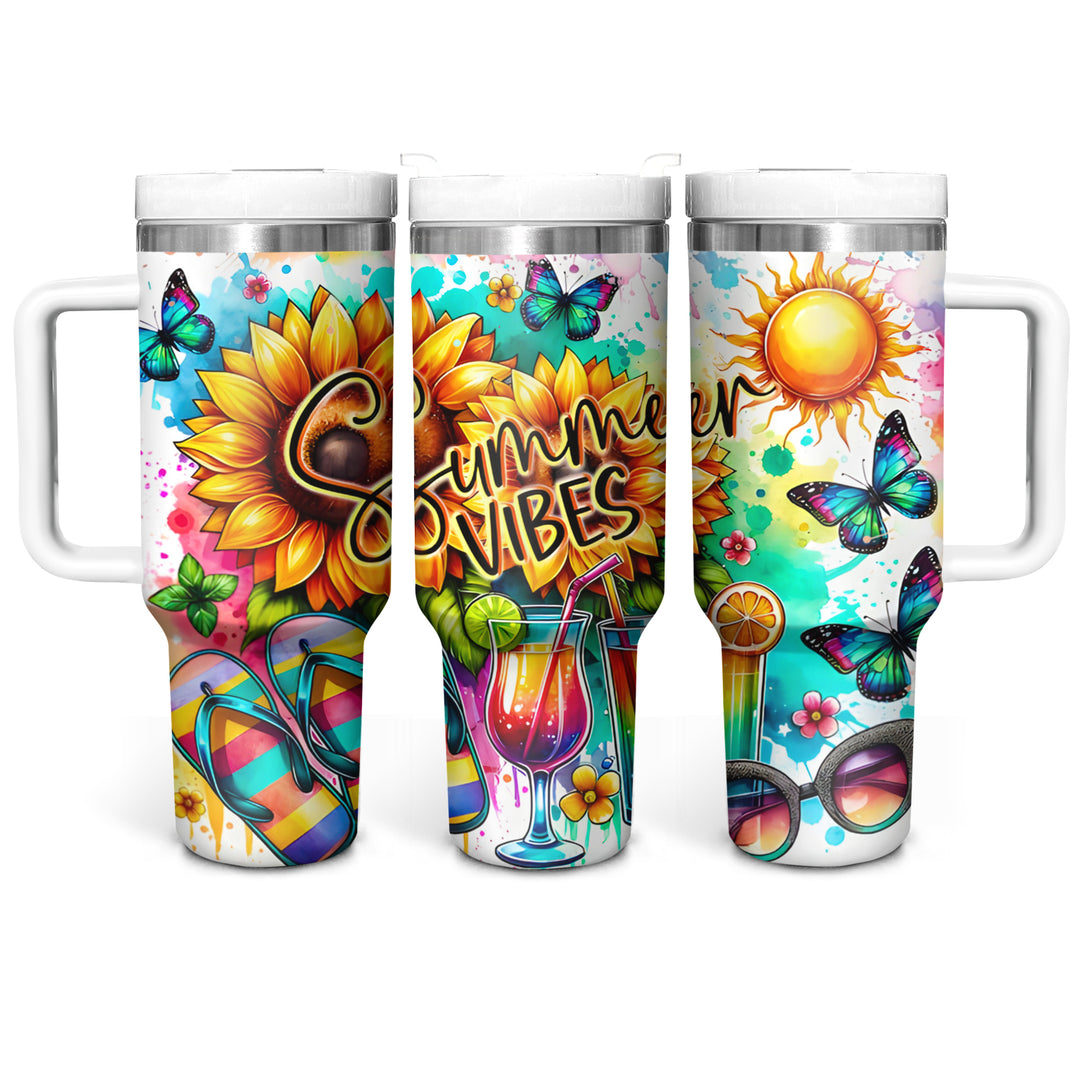 Summer Vibes - Tumbler with Handle - Gift for Beach Lovers - NCU0DV047