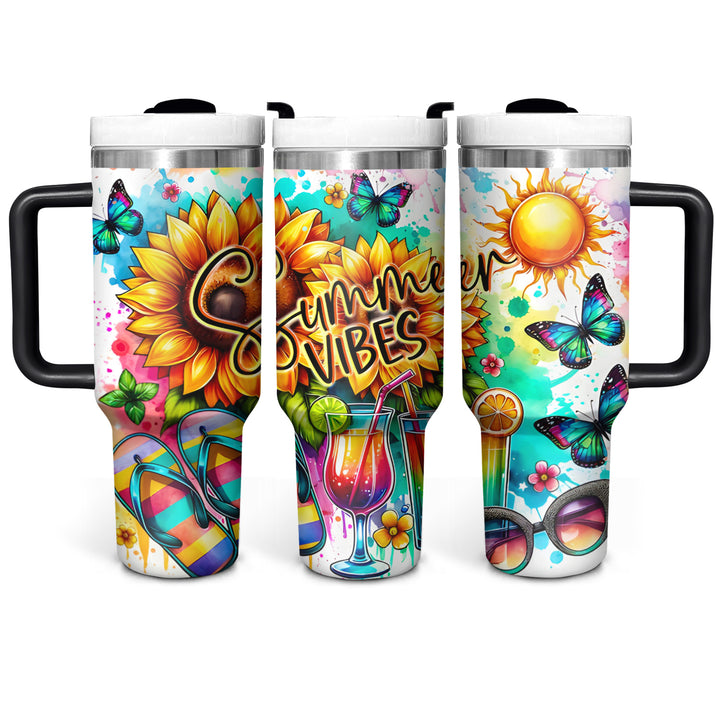 Summer Vibes - Tumbler with Handle - Gift for Beach Lovers - NCU0DV047