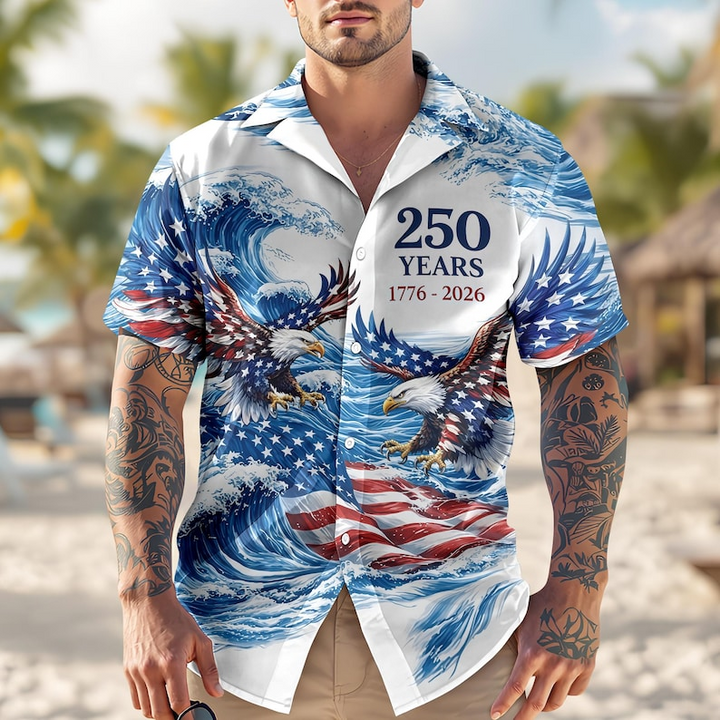 America 250 Patriotic Toile Hawaiian T-Shirt - America 250th Anniversary Gifts For Men, Dad, Grandpa, Husband NCU0VL104