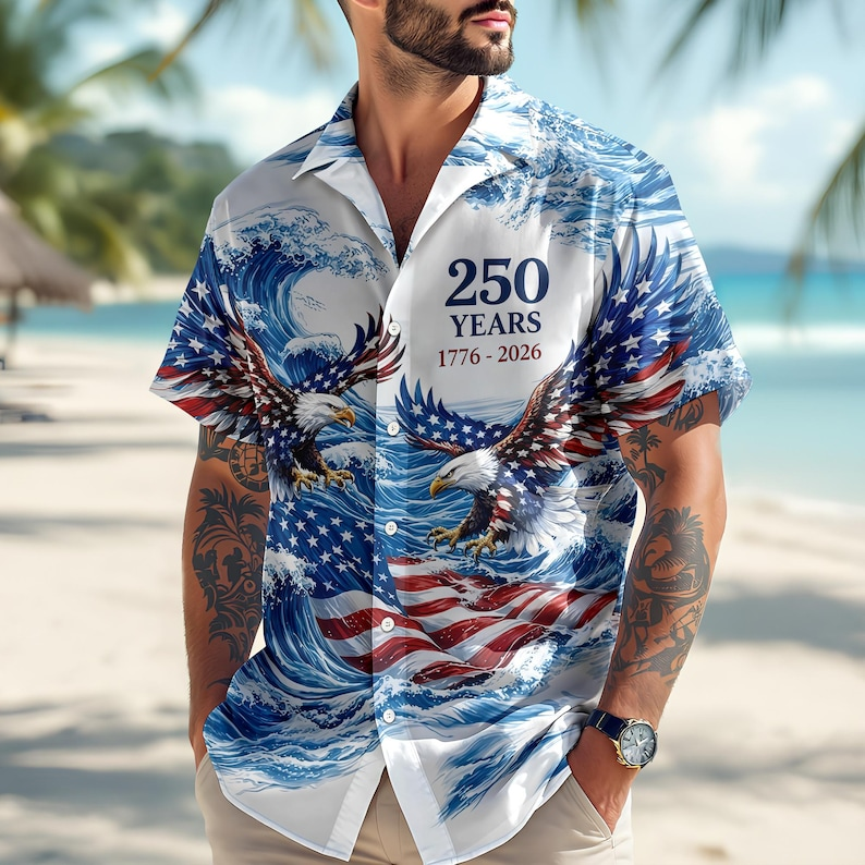 America 250 Patriotic Toile Hawaiian T-Shirt - America 250th Anniversary Gifts For Men, Dad, Grandpa, Husband NCU0VL104