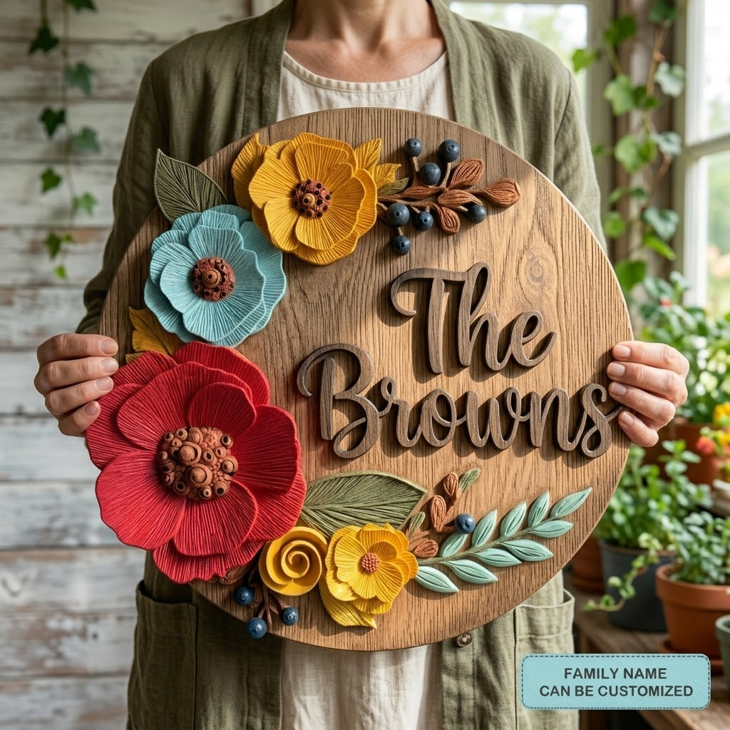 Blooming Family Circle Personalized Custom Door Sign AGC0VL028